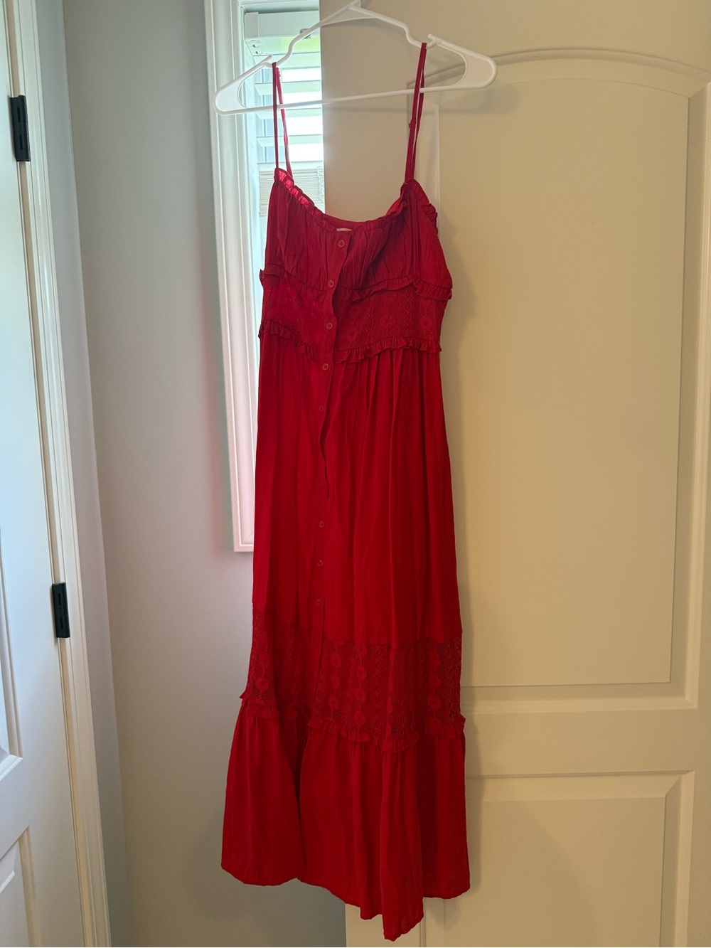 Vestique Lush Red Spaghetti Strap Maxi Dress